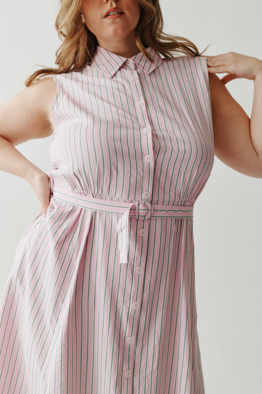 striped shirt dress sleeveless Women's Polished Play Green Stripe Cotton Maxi | Size: M chlorine bleach when needed Striped Button Down Dress